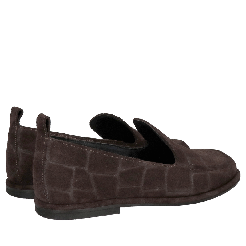 Damskie loafersy zamszowe w kolorze ciemnego brązu, oryginalna skóra naturalna