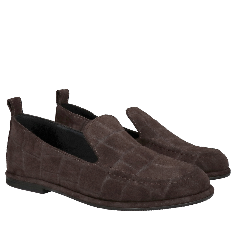 Damskie loafersy zamszowe w kolorze ciemnego brązu, oryginalna skóra naturalna