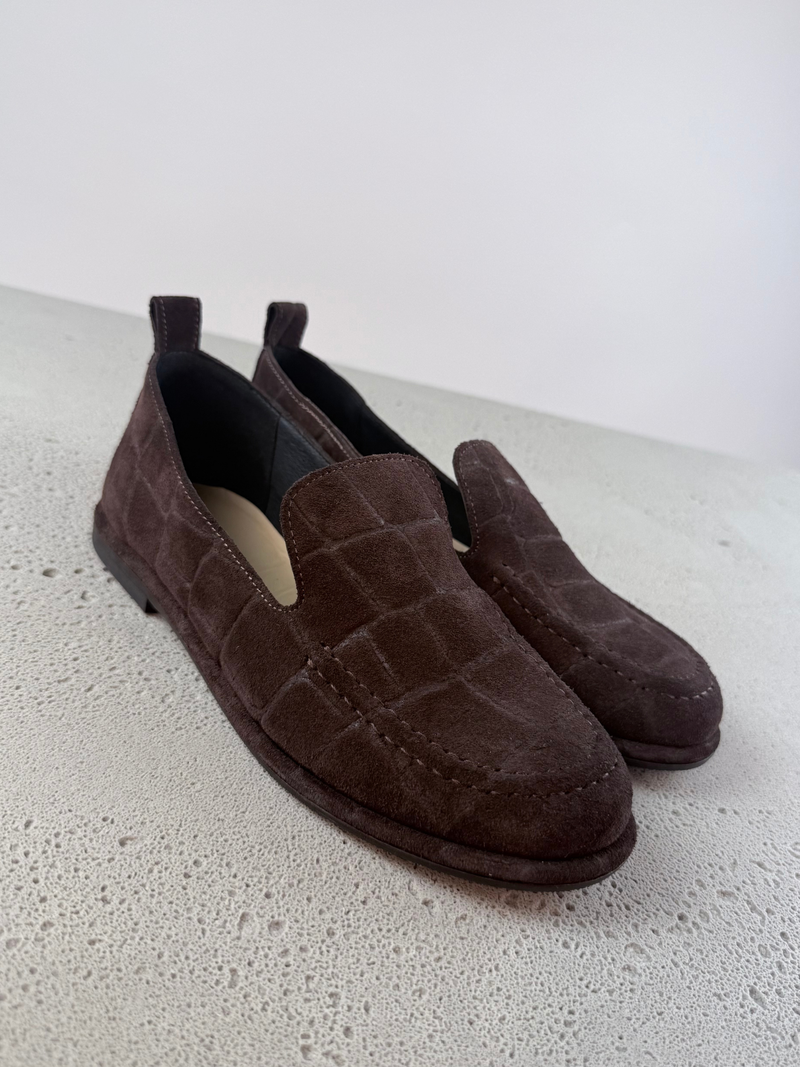 Damskie loafersy zamszowe w kolorze ciemnego brązu, oryginalna skóra naturalna