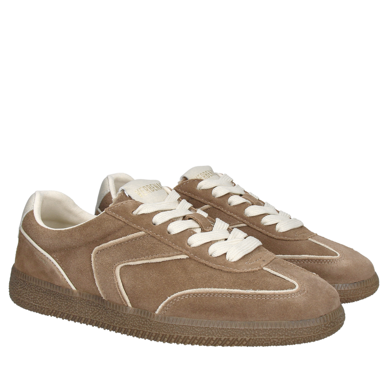Damskie brązowe sneakersy ze skóry zamszowej, sportowe buty na co dzień