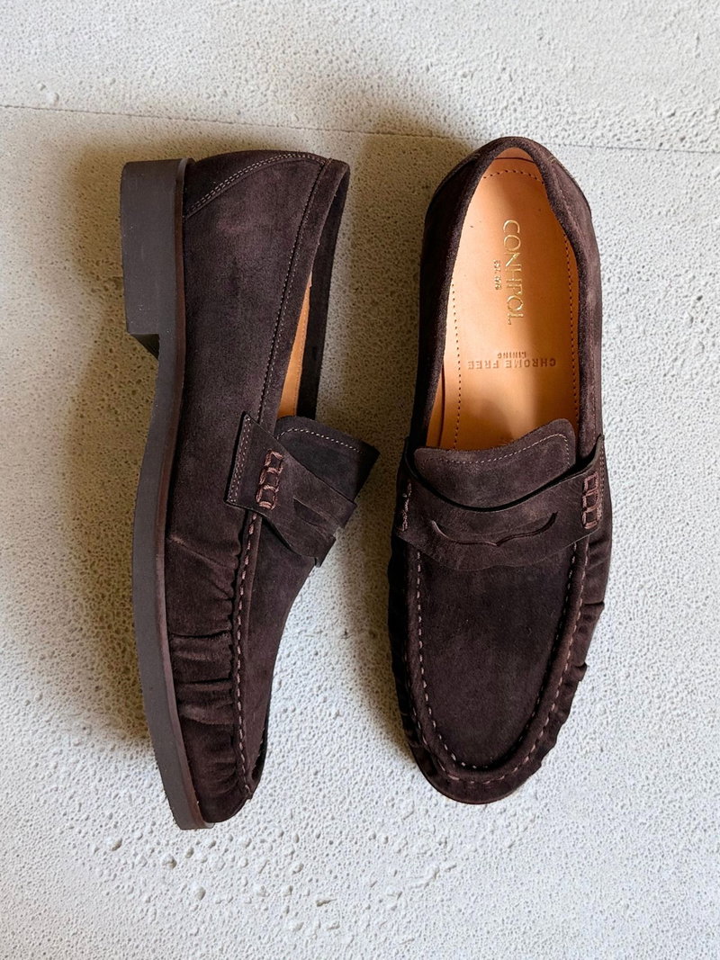 Męskie brązowe loafersy zamszowe na lekkiej podeszwie, modne mokasyny męskie