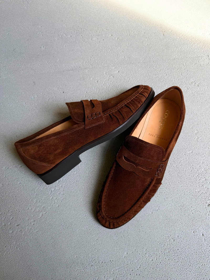 Loafersy męskie zamszowe w kolorze brązowym na super lekkiej podeszwie od polskiego producenta