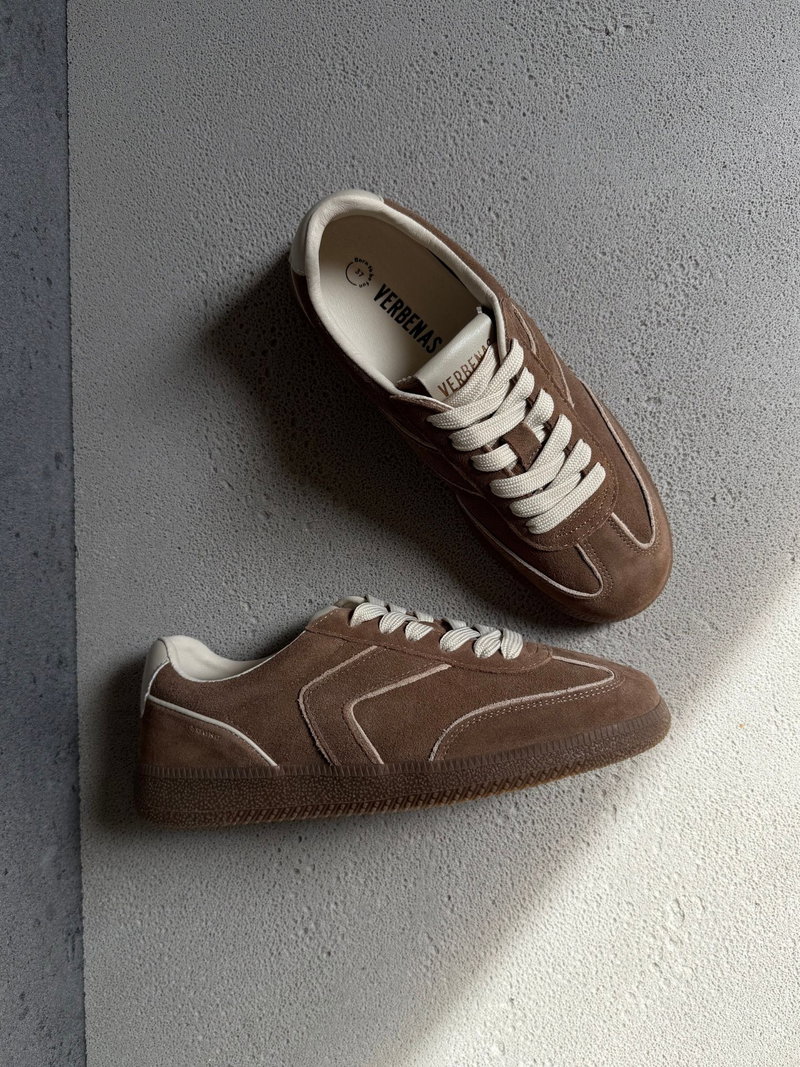 Damskie brązowe sneakersy ze skóry zamszowej, sportowe buty na co dzień