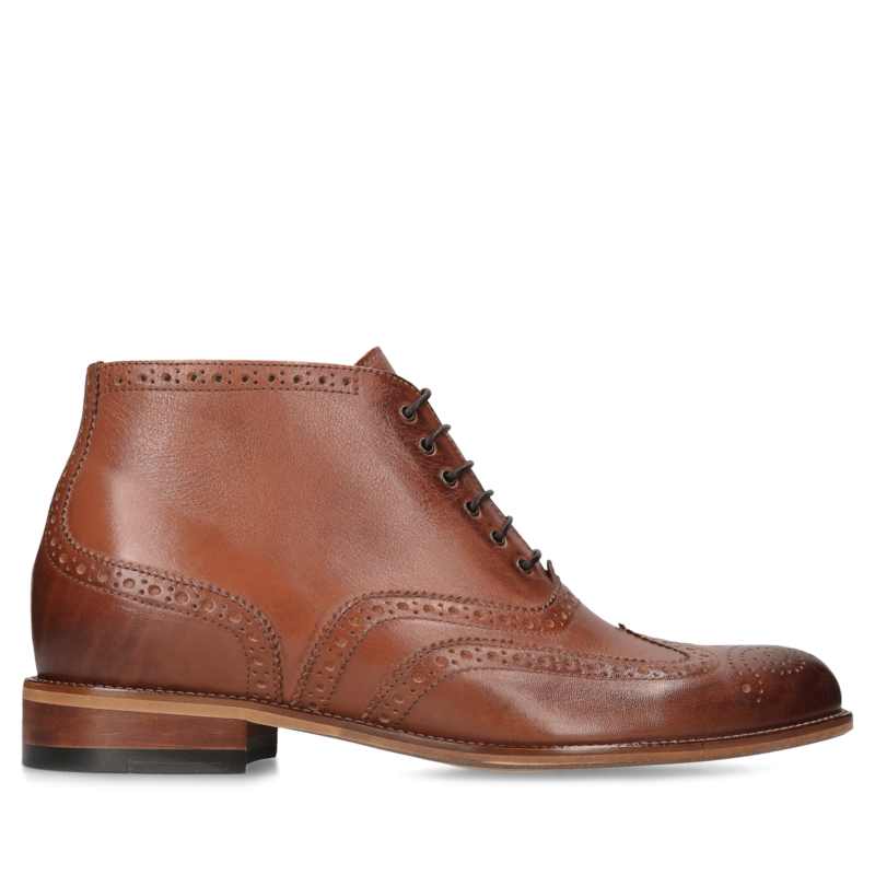 Brązowe, casualowe buty podwyższające, skórzane trzewiki męskie, Conhpol - polska produkcja, CH5721-01Konopka Shoes